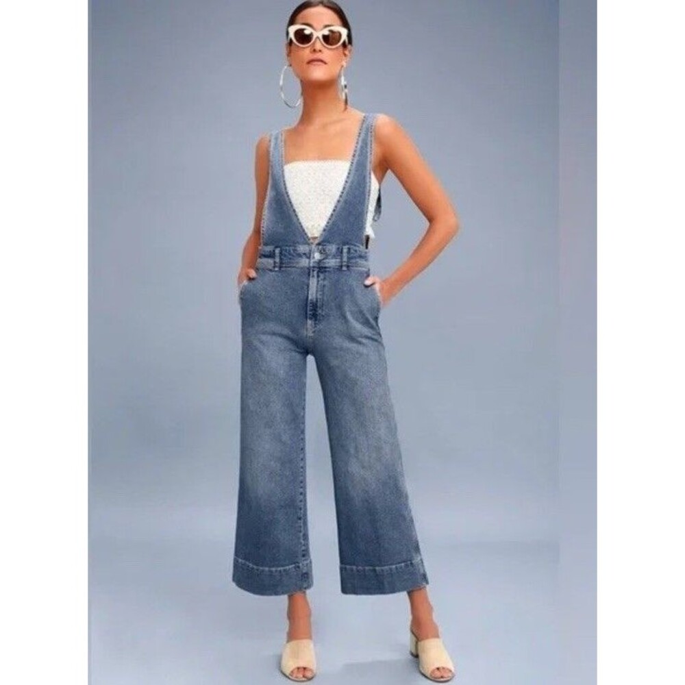 Free People Overalls Wide Leg A Line Light Wash Overalls Sz 2‎